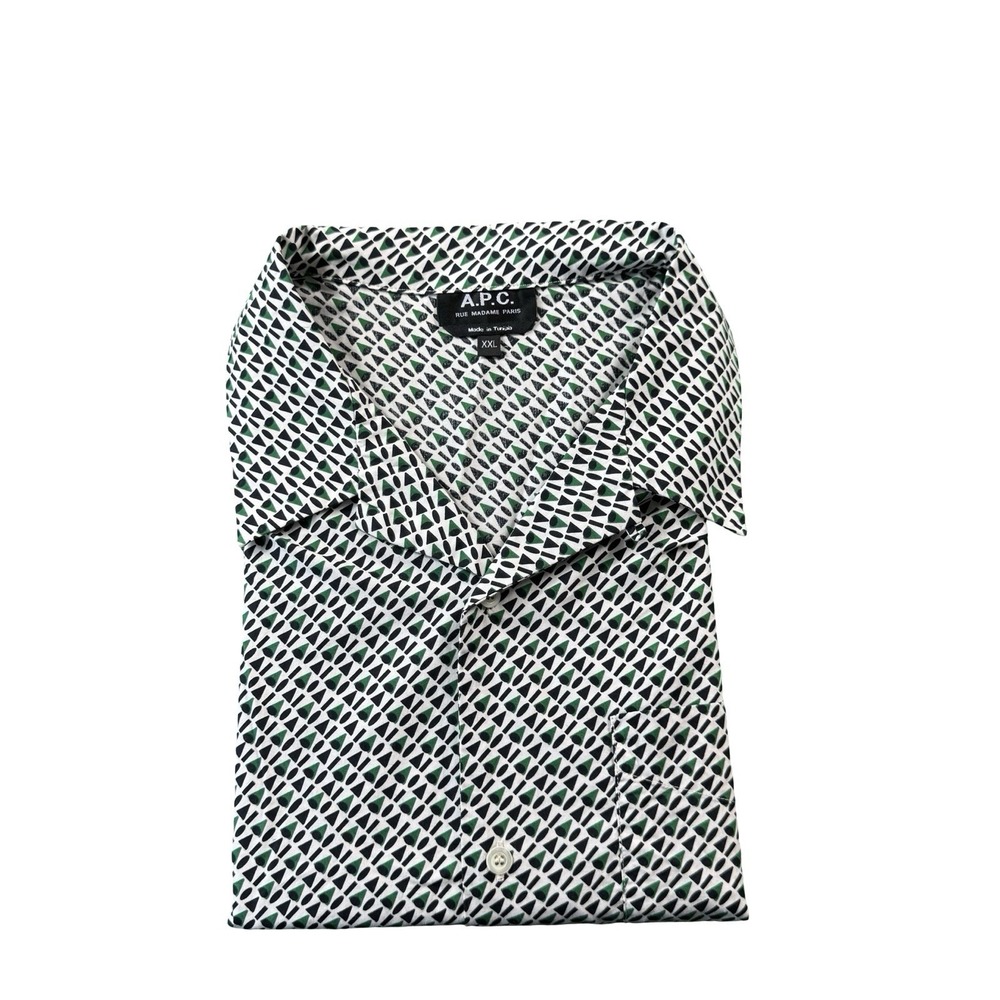 A.P.C. Rue Madame Green Black Geometric Mens Loop Collar Shirt XXL NWT